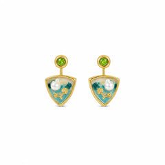 Women Triangle Flower Pink Green S925 Silver 18k Gold-plated Stud Earring Elegant Fashion Low MOQ in Stock Jewelry for Female