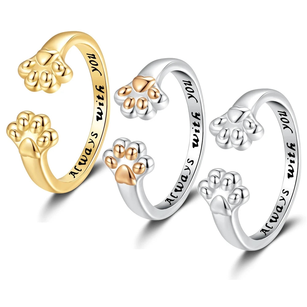 European and American Fashion Paw Open Ring Tail Cute Customizable Special Rings for Men Women Adjustable Accessories Wholesale