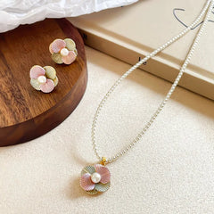 Fashion S925 Silver Flower Freshwater 18K Gold Plated Jewelry Sets for Girls Sweet Earrings Necklaces for Women Ladies Bulk