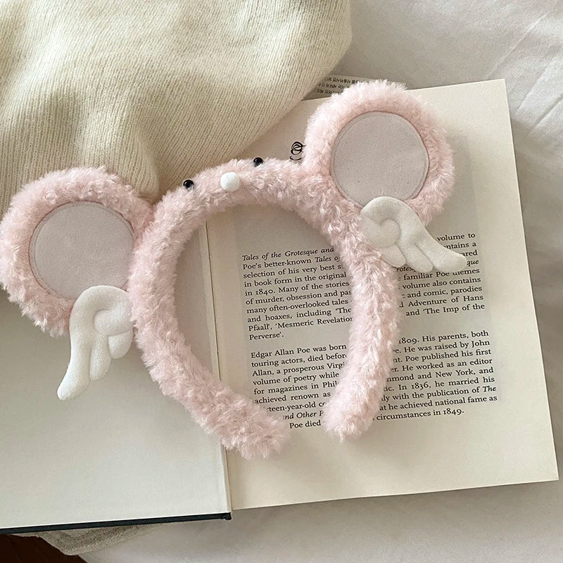 Cute Furry Angel Wings Elastic Hairband for Girls Elephant Cartoon Fashion Female Makeup Wash Face Headband Bulk Hair Accessory