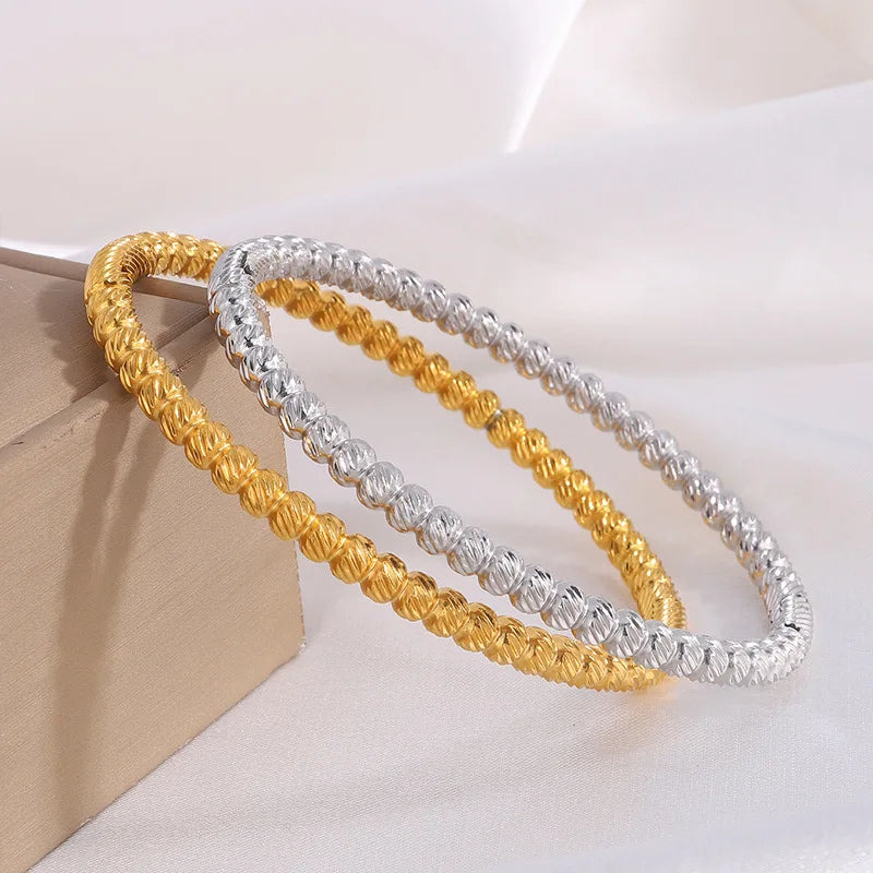 Fashion Design Glitter Bead Bangles Stainless Steel Jewelry for Women Accessories Minimalist Vintage Trendy Bracelets Wholesale