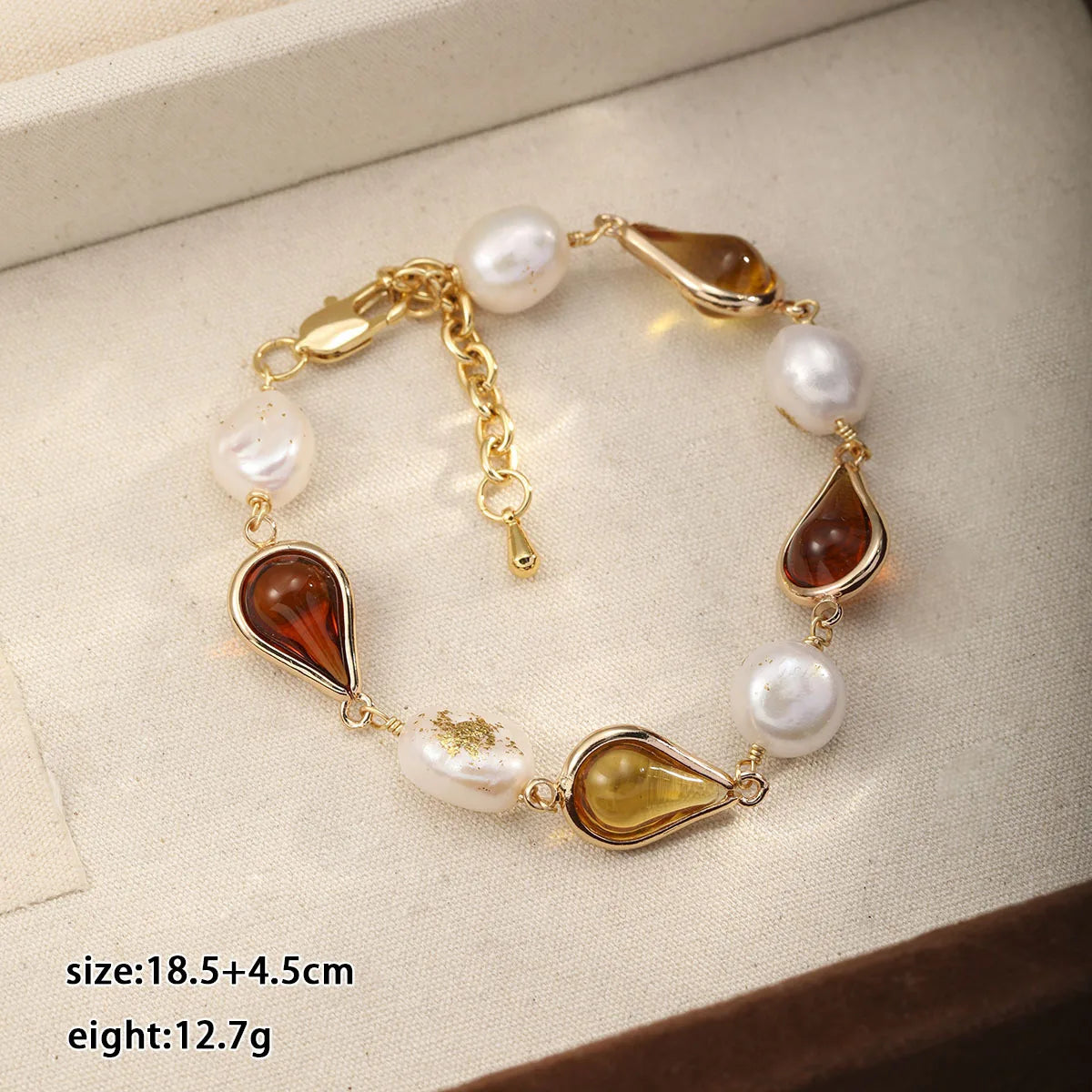 Fashion Freshwater Pearl Glass 18K Gold Plated Bracelets for Girls Vintage Luxury Jewelry for Women Ladies Wholesale Bulk