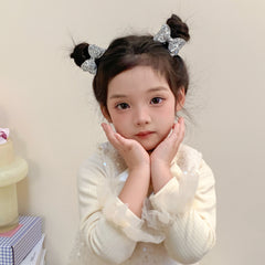 Girls Elegant Lightweight Solid Silver Glitter Bowknot Hair Ties Small Fashion Accessories for Children Sweet Style