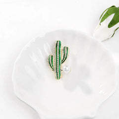 Fashion Glitter Imitation Pearl Cactus Brooches for Girls Trendy Stylish Plants Jewelry for Women Ladies Accessories Wholesale
