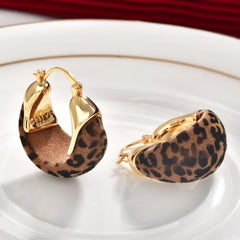 Female Vintage Hoop Earrings Leopard Print Red Ear Earrings Niche Design Unique Fashion High-end Earrings Autumn Winter Jewelry
