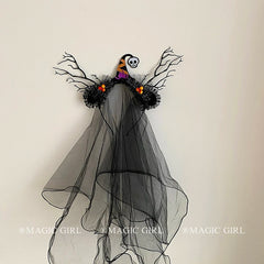 Halloween Black Branch Rose Veil Headband for Women Funny Skeleton Ghost Bride Mesh Hair Band Glow in the Dark Hair Accessories