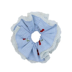 Female Cherry Print Plaid Fabric Multiple Layer Ponytail Holder Scrunchy Elegant Fashion in Stock Hair Ties Accessory for Women