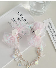 Lustrous Bowknot Imitation Pearl Hair Clips Elegant Princess Hair Accessories for Baby Girls Kids Plastic Fabric Sea Alligators