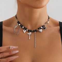 Fashion Sweet Heart Shaped Beads Necklaces for Girls Elegant Spicy Glamorous Jewelry for Women Ladies Choker Accessories Female