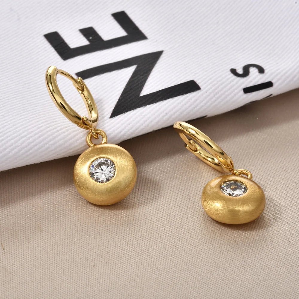 French-style Cute Zirconium-inlaid Hoop Earrings Gold Brushed Round Square Heart-shaped Small Ear Buckles Elegant Accessories