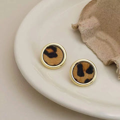 Female Heart Circle Shape Leopard Print Decorative Small Stud Earring Elegant Sex Trendy Bulk Order Jewelry Accessory for Daily