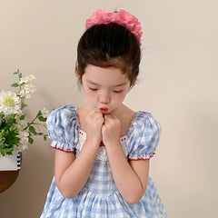 Hot Sale Girls Solid Color Grid Large Hair Ties Ponytail Holder Durable Elastic Fashion Sweet Scrunchies Accessories for Kids