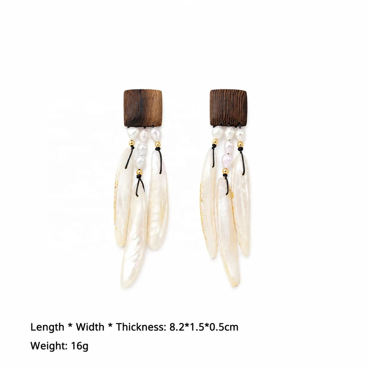 Women Vintage Freshwater Pearl S925 Silver Shell Wood Drop Earring Factory Price Bulk in Stock Jewelry for Female Daily Causal