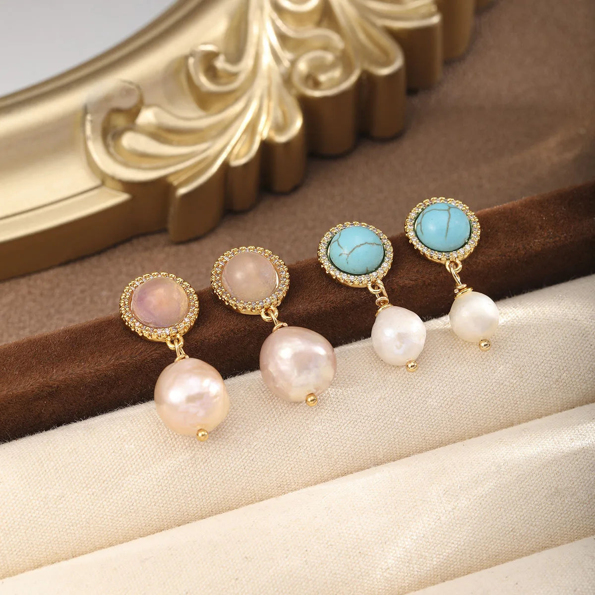 Ladies Blue Blue Turquoise Freshwater Pearl Copper Earring French Style Elegant Vintage Low MOQ in Stock Jewelry for Women Daily