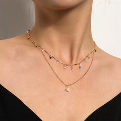 Fashion Layered Wearing Colorful Flower Floral Necklaces for Girls Sweet Elegant Glamorous Jewelry for Women Ladies Accessories