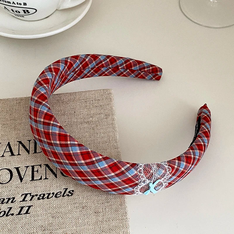 Fashion Classic Plaid Lace Bowknot Head Band for Girls Elegant Trendy Cute Hair Band for Women Ladies Hair Accessories in Stock