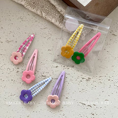 Minimalistic Plaid Flower Snap Hair Clips for Baby Girls Cute Sweet Kids Hair Accessories Made of Alloy Stock
