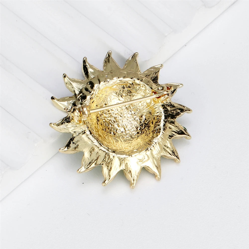 Fashion Sunflower Sweet Trendy Glitter Rhinestone Brooches for Girls Stylish Trendy Pins Jewelry for Women Ladies Accessories