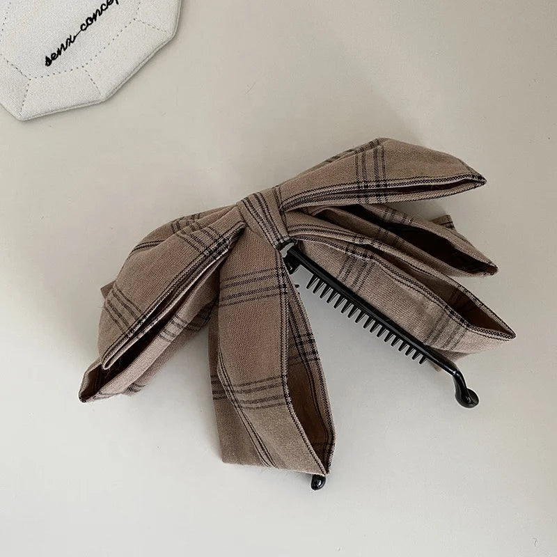 Women New Design Plaid Bow Banana Clips Fashion Stylish Elegant Customized in Stock Bulk Order Hairpins Accessories for Holiday