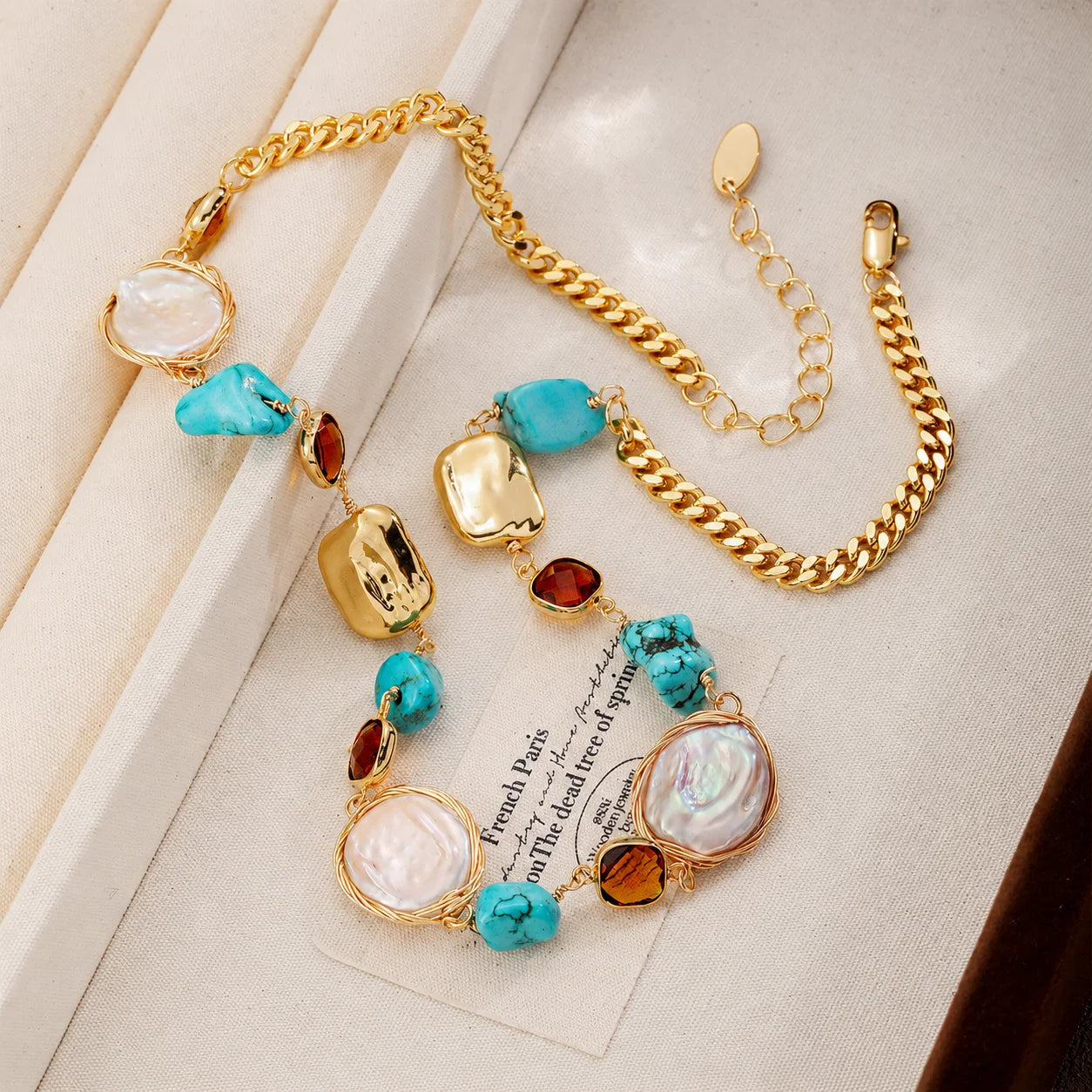 Fashion 18K Gold Plated Blue Turquoise Vintage Jewelry Sets for Girls Necklaces Bracelets for Women Ladies China Manufacturer