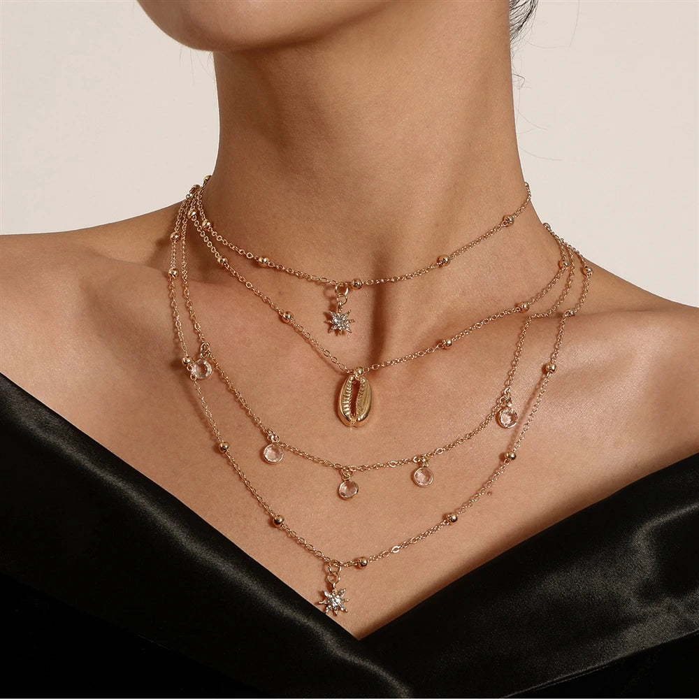 Fashion Trendy Glitter Rhinestone Necklaces for Girls Sweet Elegant Layered Wearing Jewellry for Women Ladies Accessories