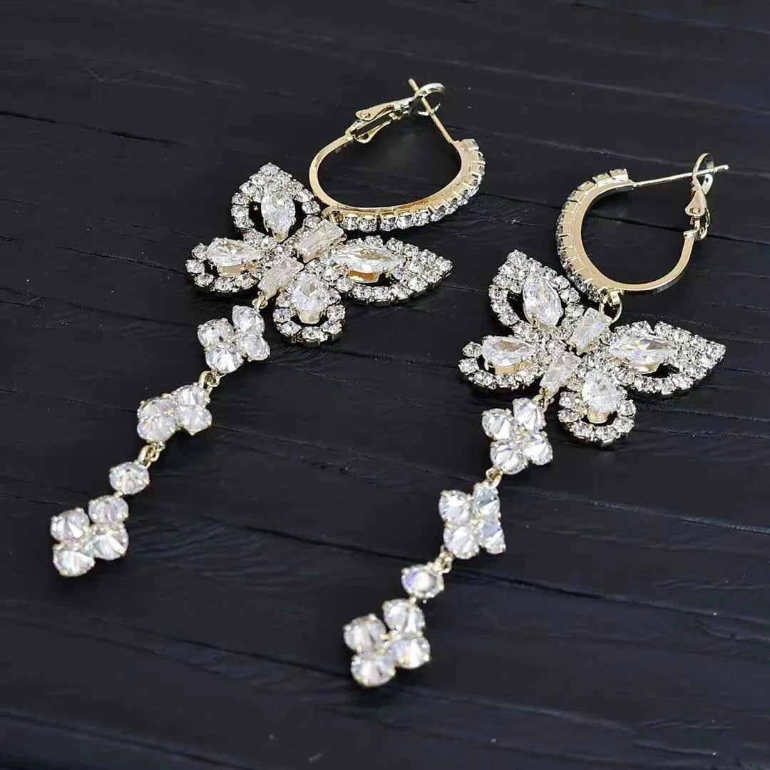 Female Butterfly Decorative Medium Drop Earring Fashion Chic Elegant Graceful Luxurious Wholesale Jewelry Accessory for Holiday