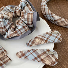 Women Color Blocked Plaid Scrunchies Headbands Hiar Clips Accessories Set Trendy Elegant Wholesale in Stock for Women Kids Daily