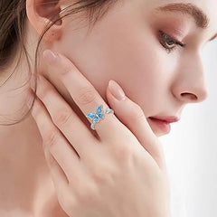 Women's Rotating Opening Rings Blue Butterfly with Zircon Niche Simple Ring InstaStyle Jewelry Accessories Wholesale Hot Sale