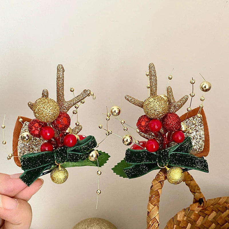 2025 Christmas Classic Deer Fashion Hair Clips for Baby Girls Cute Sweet Glitter Alligators for Kids Children Hair Accessories