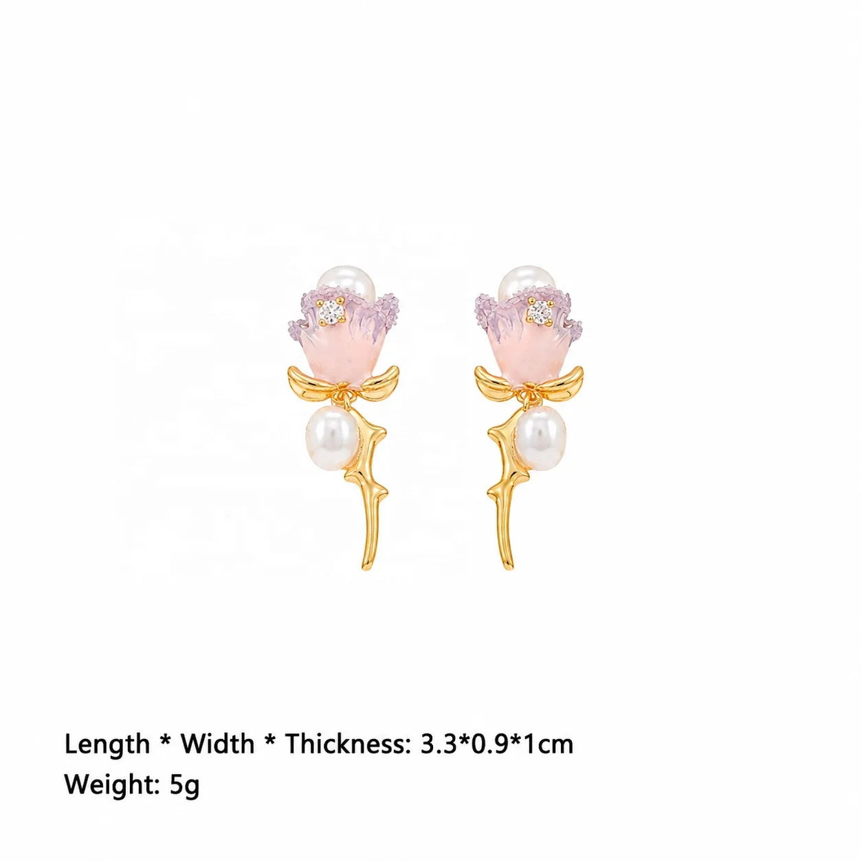 Female Charms Rose Flower Blue Pink Freshwater Pearl S925 Silver 18k Gold-plated Earring Low MOQ in Stock Jewelry for Women