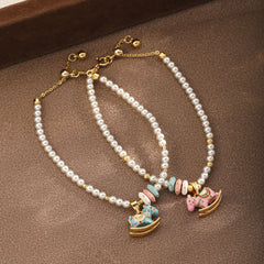 Fashion Glass Pearl Animals Horse Cute Pendent Necklaces for Girls Sweet Jewelry for Women Ladies Wholesale China Manufacturer