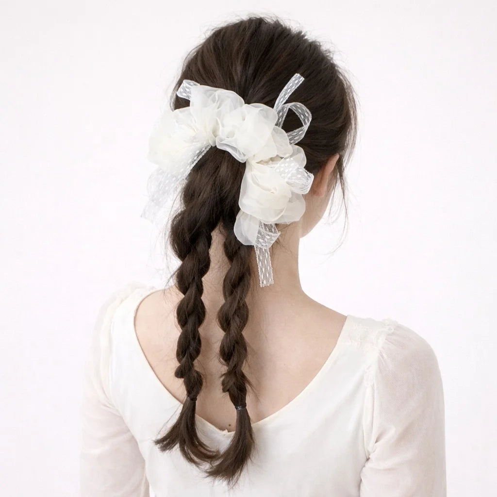 Fashion Elegant Ribbon Sweet Scrunchies for Girls Trendy French Style Hair Ties for Women Ladies Hair Accessories in Stock