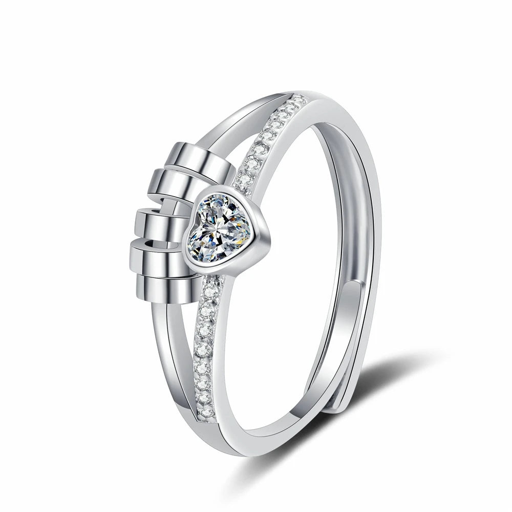 Hot Sale Heart-shaped Rotating Rings Zircon-encrusted Double-layer Lines Personality Ring for Women Europe American Accessories
