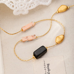 Unisex Gold Chain Wooden Cylinder Copper Beads Natural Stone Necklace Fashion Charms Dainty Low MOQ in Stock Jewelry for Daily