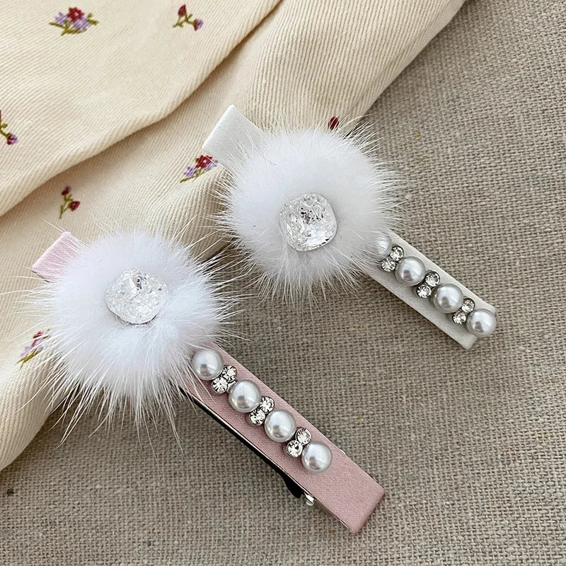 Women Fluffy Rhinestone Small Barrette Fashion Sparking Glitter Elegant High Quality Bulk in Store Hair Clips Daily Accessories