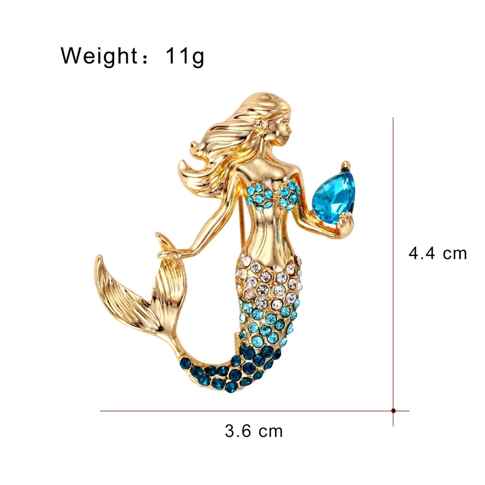 Fashion Alloy Sweet Mermaid Brooches for Girls Elegant Princess Glitter [Pins Jewelry for Women Ladies Accessories Wholesale
