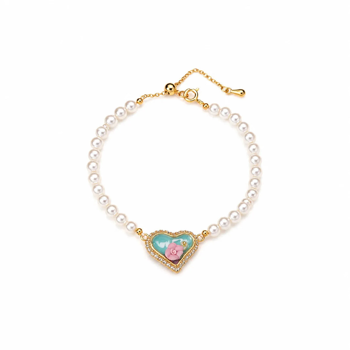 Fashion 18k Gold Copper Freshwater Pearl Bracelets for Girls Sweet Hand-Painted Drip Glaze Jewelry for Women Ladies Wholesale