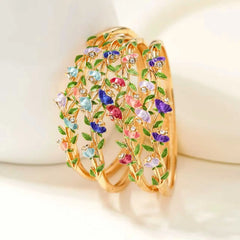 Glitter Rhinestone Flowers Trendy Dainty Luxury Bangles for Girls Elegant Bold Floral Jewelry for Women Ladies Accessories