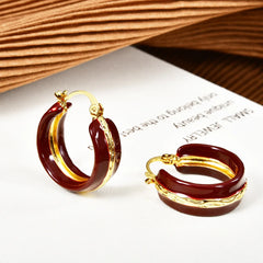 Women's  Copper Hoop Earrings Retro Oil Dropping Round Fashion Earrings Light Simple Elegant Earrings for Party Casual Wholesale