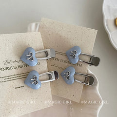 Women Silver Blue Heart Bowknot Small Alligator Clips Fashion Elegant Lightweight in Stock Hairpins Accessories for Female Daily