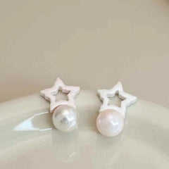 Girly Aesthetic Star Imitation Pearl Shape Small Drop Earring Elegant Sweet Fashion Affordable Bulk Office Jewelry Accessories