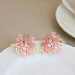 Sweet Kawaii Cute Flowers Floral Stud Earrings for Girls Elegant Designer Art Deco Jewellry for Women Ladies Accessories Charms