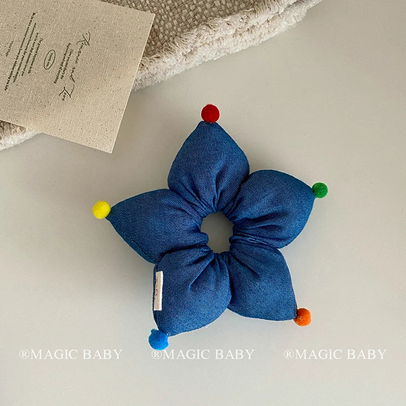 Fashion Cute Sweet Classic Star Polka Dot Scrunchies for Baby Girls Elegant Kawaii Hair Clips for Kids Children Hair Accessories