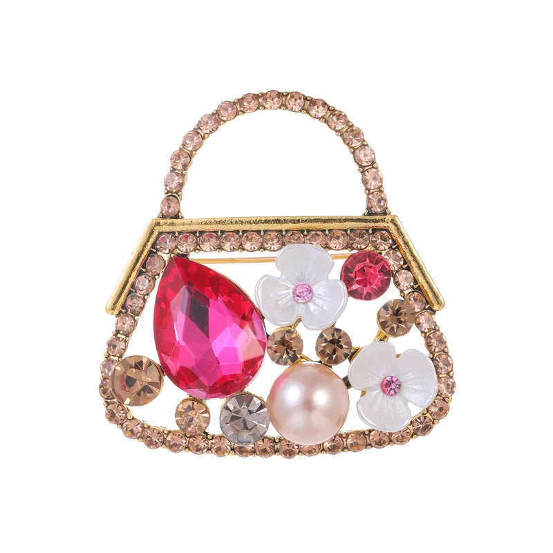 Fashion Elegant Sweet Bags Trendy Stylish Brooches for Girls Cute Rhinestone Glitter Pins Jewelry for Women Ladies Accessories