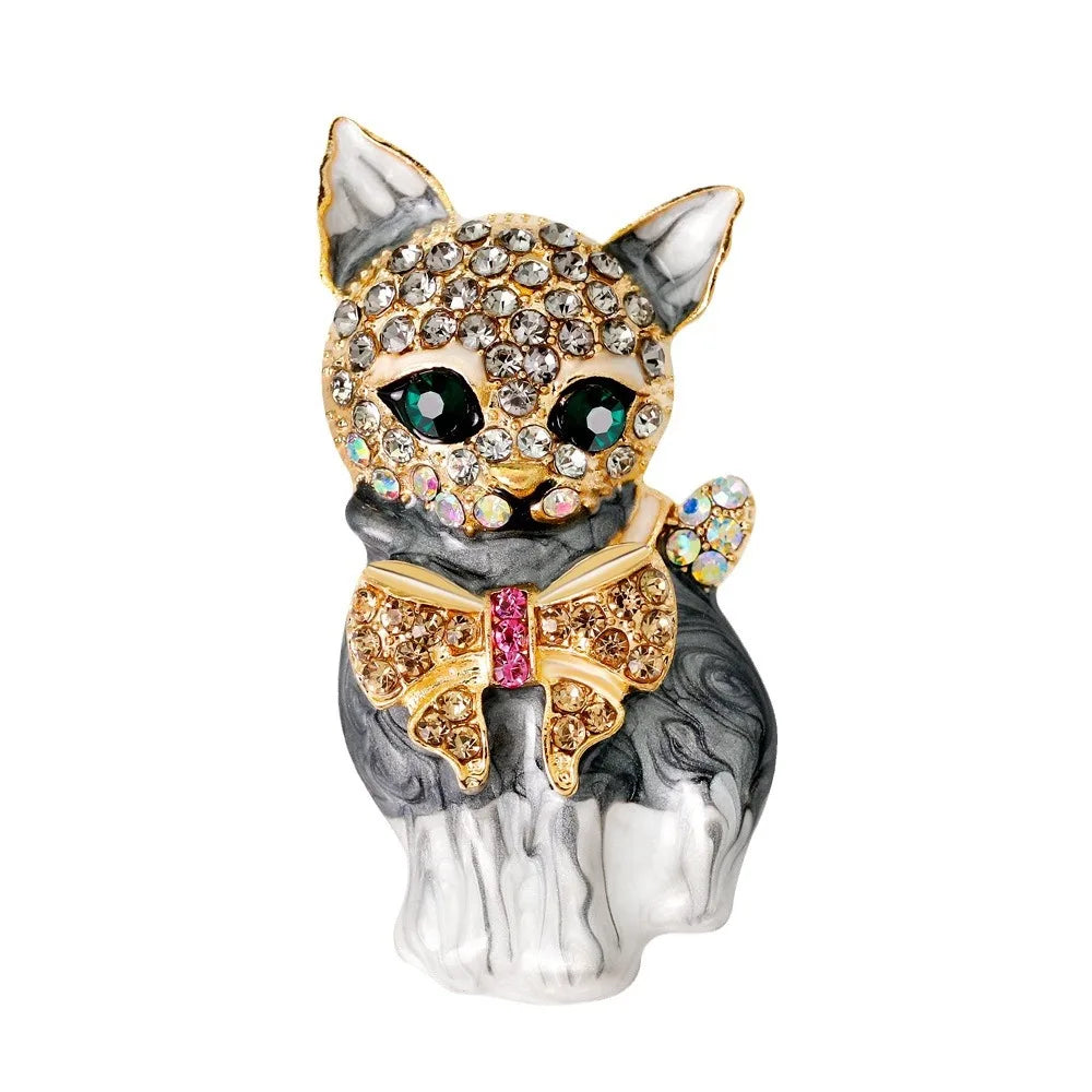 Fashion Glitter Sparking Animals Kitten Cat Brooches for Girls Luxury Pins Jewelry for Women Ladies Accessories Wholesale Chic