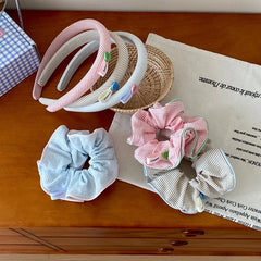 Hot Sale Candle Color Plaid Medium Hair Ties Headbands Sweet Trendy Wholesale in Stock Hairbands Accessories Set for Women Kids
