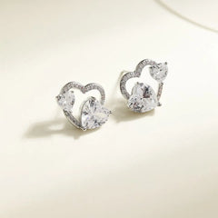 Women Rabbit Heart Shape Small Silver Fashion Stud Earring Trendy Chic Cute Cartoon High Quality Bulk Order Jewelry Accessories