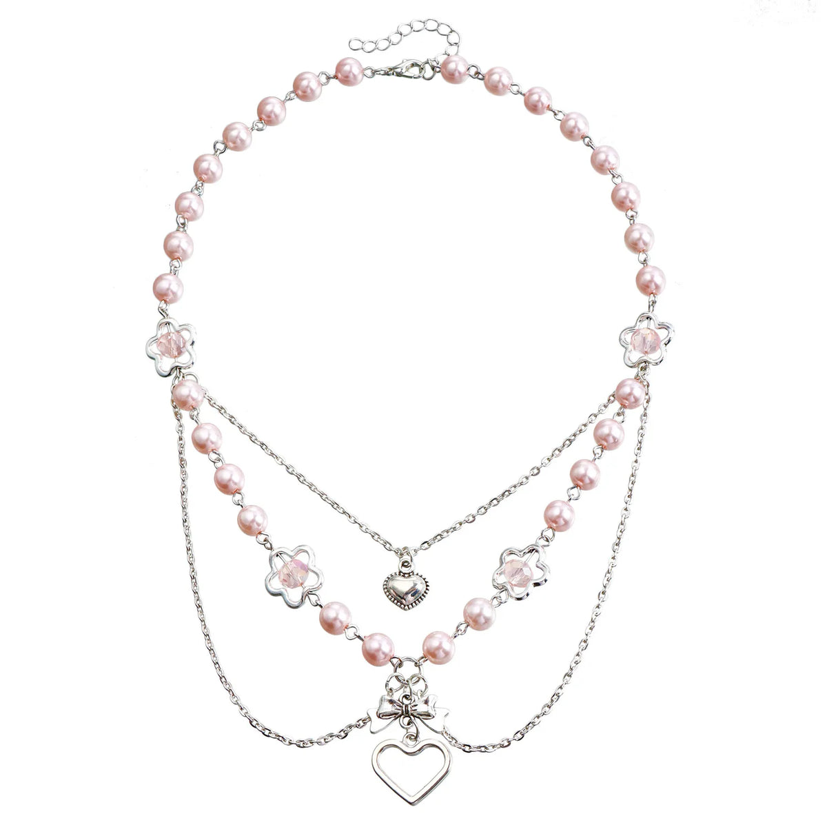 Fashion Sweet Princess Style Imitation Pearl Heart Shaped Necklaces Layered Wearing Jewelry for Women Ladies Accessories Daily
