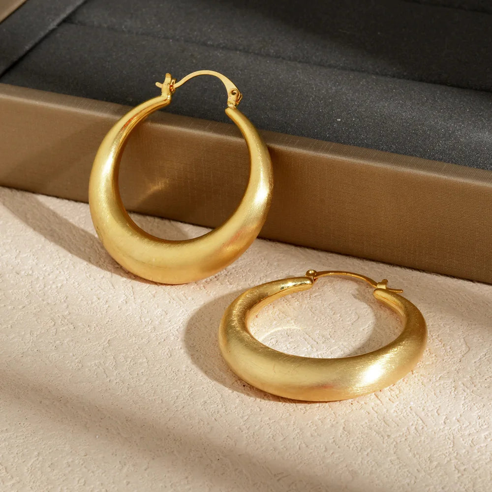 Gold and Silver Brushed Circular Hoop Earrings Solid Colors Simple Ear Buckles Fashionable Elegant Casual Ear Accessories Bulk