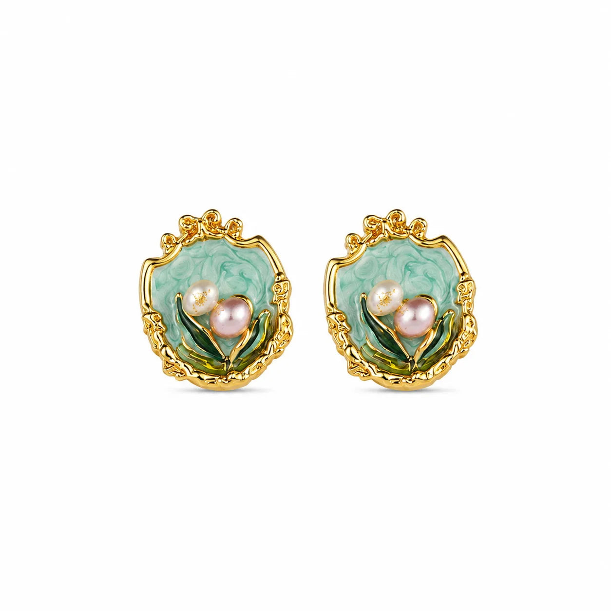 Female S925 Silver 18k Gold-plated Baroque Pearl Drip Glaze Hand-Painted Earring Vintage Elegant Low MOQ in Stock Jewelry